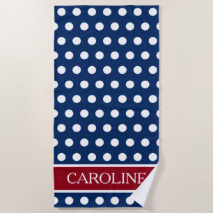 Red White and Blue Polka Dot Personalized Beach Towel
