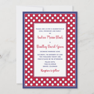 Red, White and Blue Polka Dot Wedding Invitation