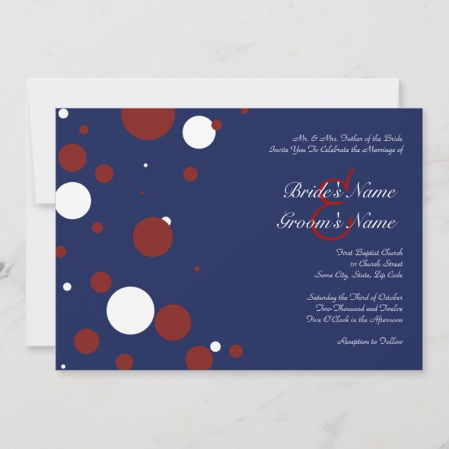 Red, White, and Blue Polka Dot Wedding Invitation (Front)