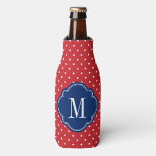 Red White and Blue Polka Dots Monogram Bottle Cooler