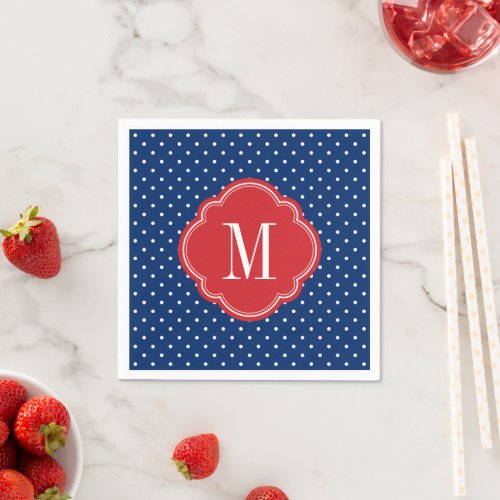 Red White and Blue Polka Dots Monogram Paper Napkins