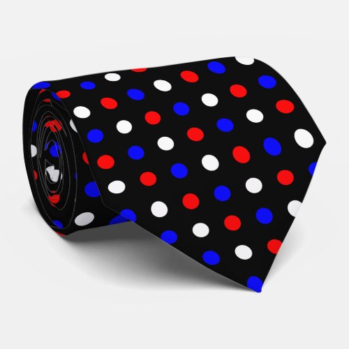 Red White and Blue Polka Dots on Black Neck Tie
