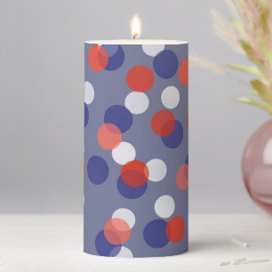 red, white and blue polka dots pillar candle