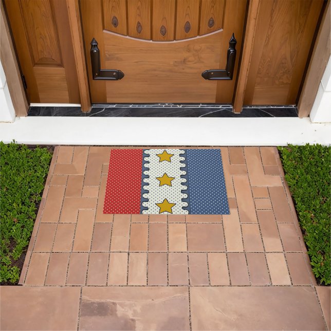 Red, White and Blue - Polka Dots Stars and Stripes Doormat (Outdoor)