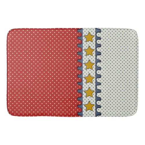 Red White and Blue _ Polka Dots Stripes Mustard Bath Mat
