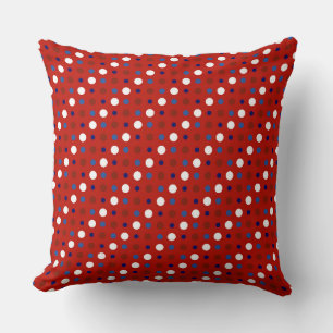 Red White and Blue Polka Dots Throw Pillow