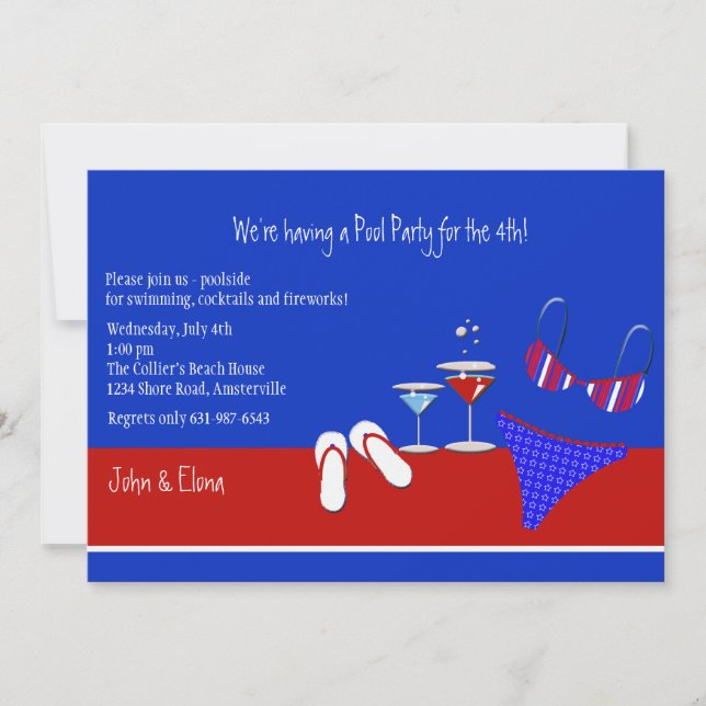 Red, White and Blue Pool Party Invitation (Front)
