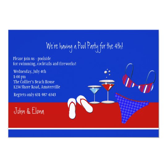 red white and blue pool party invitation zazzle com