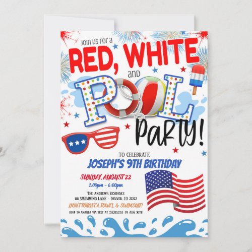 Red White and Blue Pool Party Invite