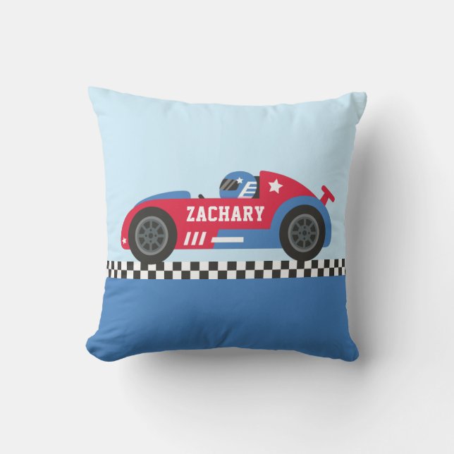 Red White and Blue Race Car Boys Room Decor Throw Pillow (Front)
