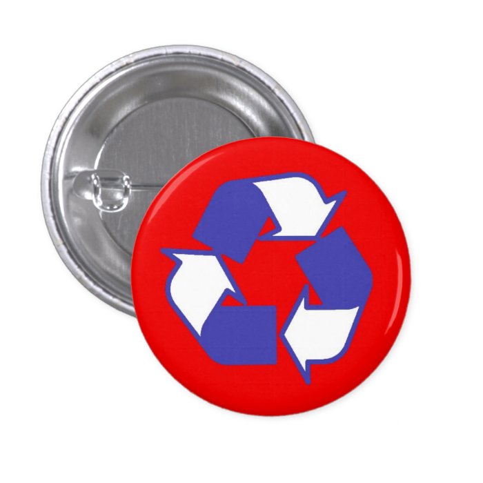 Red White and Blue recycle logo button