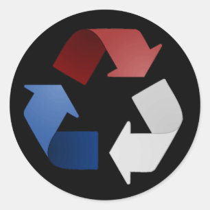 Red, White and Blue Recycling Symbol Classic Round Sticker