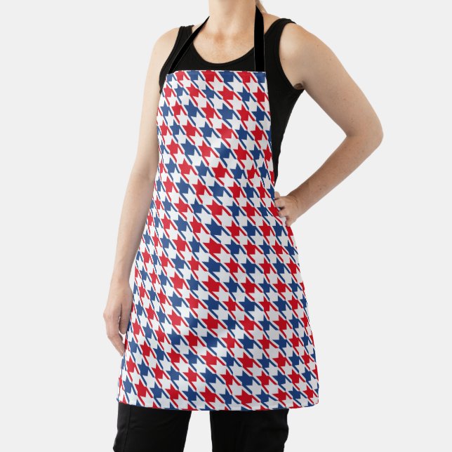 Red White and Blue Repeating Houndstooth Pattern Apron (Insitu)