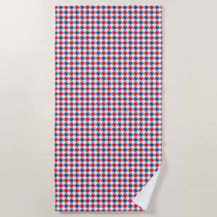 Red White and Blue Repeating Houndstooth Pattern Beach Towel