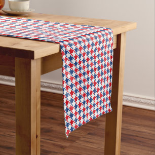 Red White and Blue Repeating Houndstooth Pattern Short Table Runner