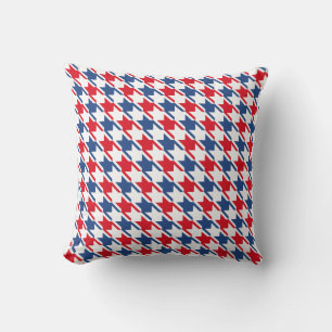 Red White and Blue Repeating Houndstooth Pattern Throw Pillow