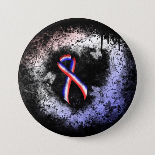 Red White and Blue Ribbon Grunge Heart Pinback Button