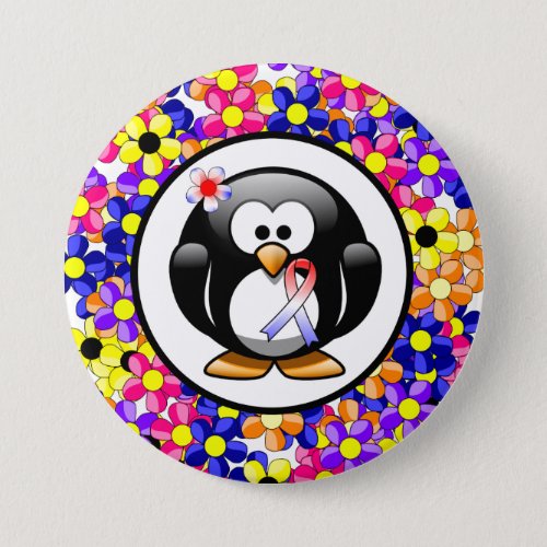 Red White and Blue Ribbon Penguin Button