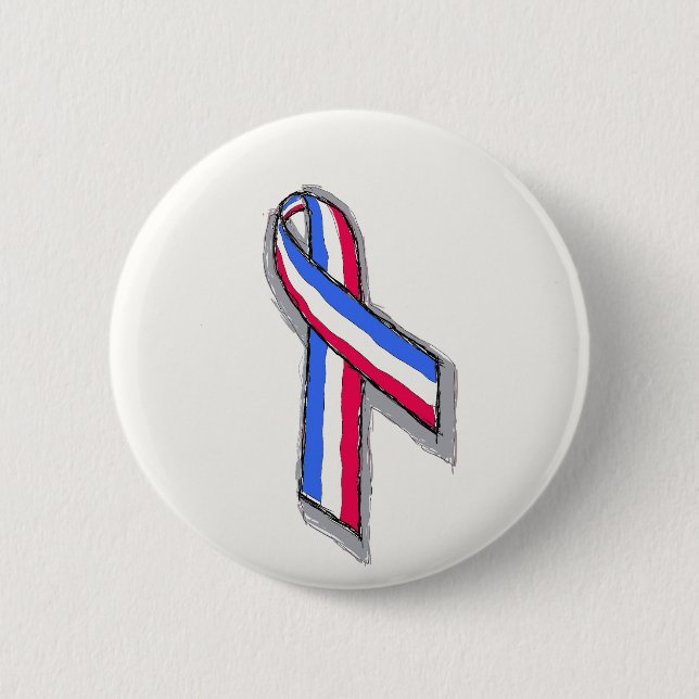 Red White and Blue Ribbon. Pinback Button (Front)