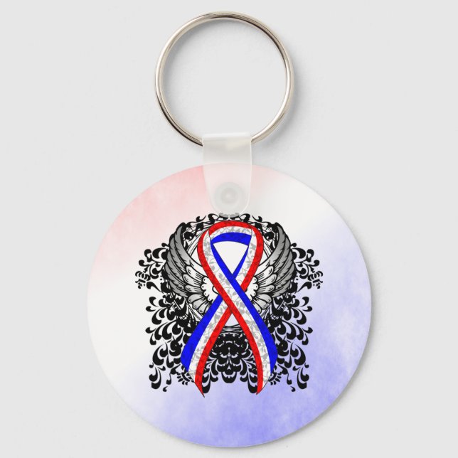 Red, White and Blue Ribbon with Wings Keychain (Front)