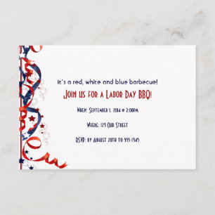 Red White and Blue Ribbons and Stars Labor Day Invitation
