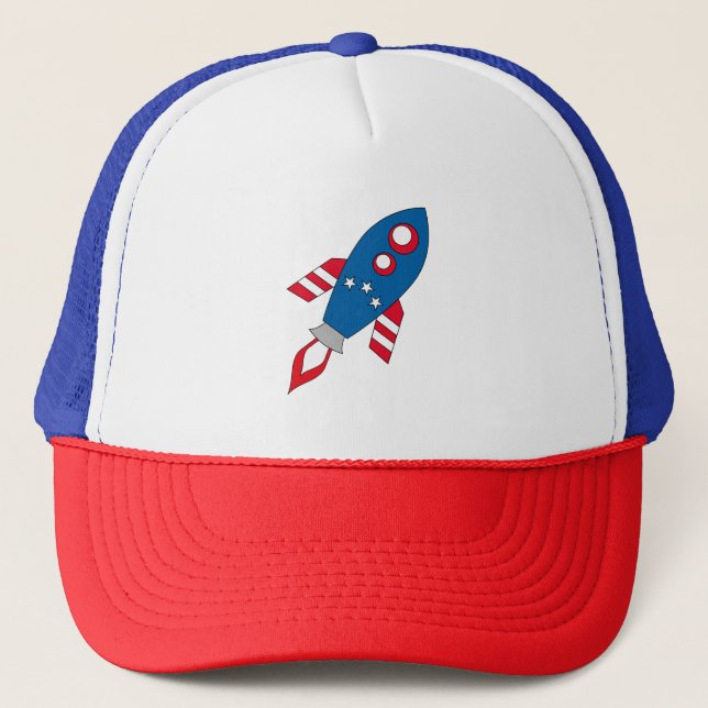 Red white and blue Rocket Cute Trucker Hat (Front)