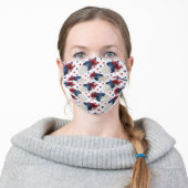 Red White and Blue Rose Pattern Adult Cloth Face Mask (Worn)