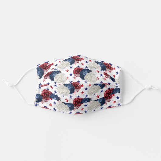 Red White and Blue Rose Pattern Adult Cloth Face Mask (Front, Unfolded)