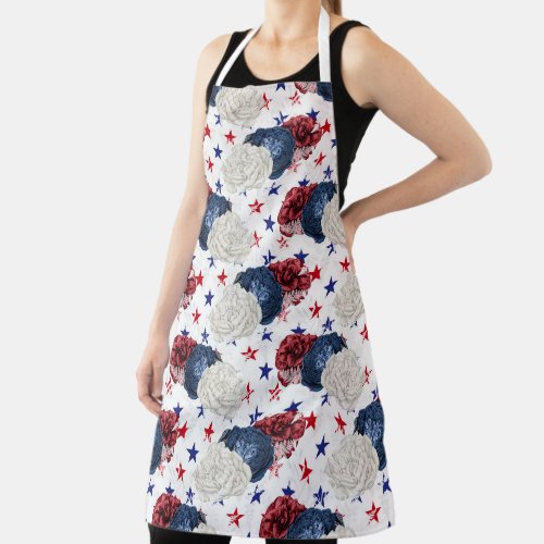 Red White and Blue Rose Pattern Apron
