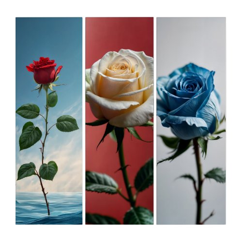 Red white and blue Roses Triptych