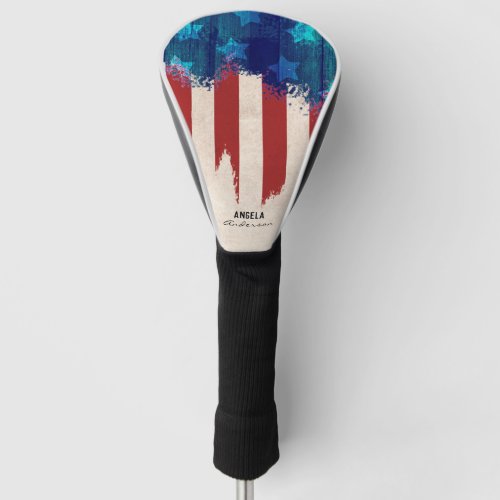 Red White and Blue Rustic Wood Custom Golf Head Cover