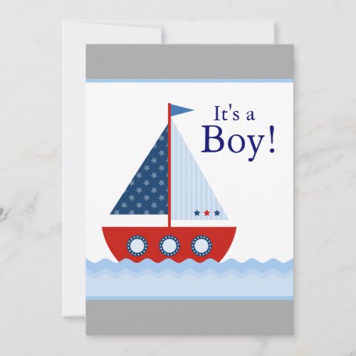Red White Blue Sailboat Baby Boy Shower Invitation