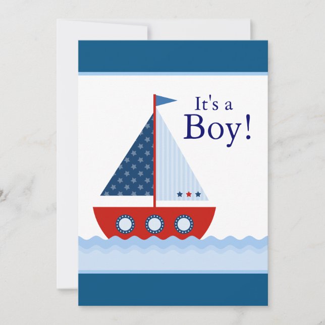 Red White and Blue Sailboat Baby Boy Shower Invitation (Front)