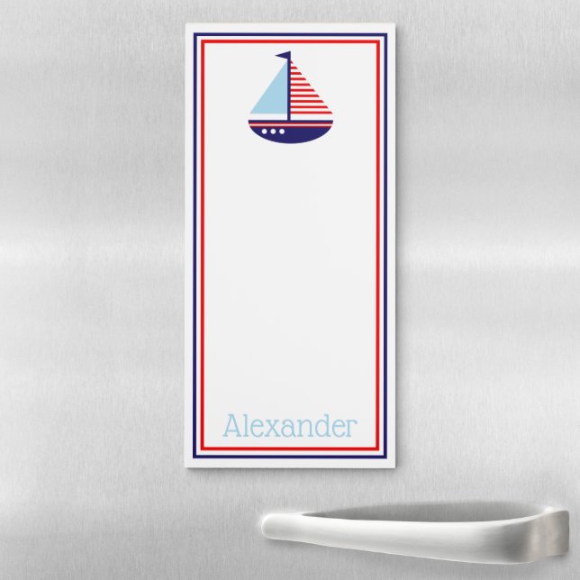 Red White and Blue Sailboat Personalized Magnetic Notepad (In Situ)