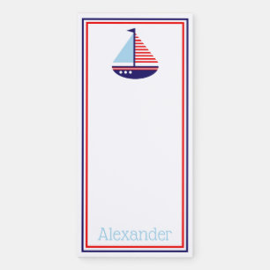Red White and Blue Sailboat Personalized Magnetic Notepad