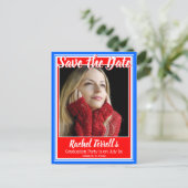 Red White and Blue Save the Date Graduation Announcement Postcard (Standing Front)