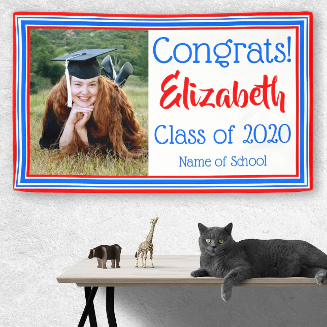 Red White and Blue School Colors Photo Banner | Zazzle
