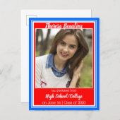 Red White and Blue School Colors Photo Graduation Announcement Postcard (Front/Back)