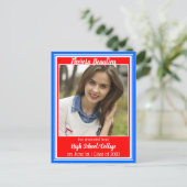 Red White and Blue School Colors Photo Graduation Announcement Postcard (Standing Front)