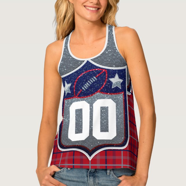 Red White and Blue School Football Jersey Tank Top (Front)