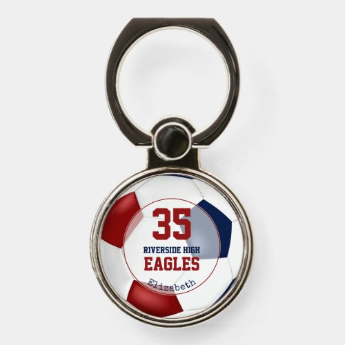 red white and blue school team colors soccer ball phone ring stand