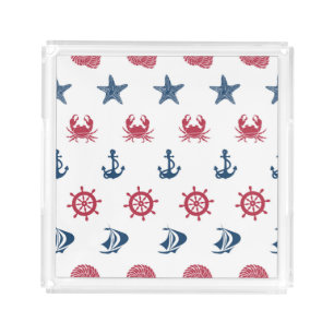 Red White And Blue Sea Symbol Pattern Acrylic Tray