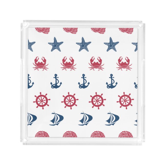 Red White And Blue Sea Symbol Pattern Acrylic Tray (Front)