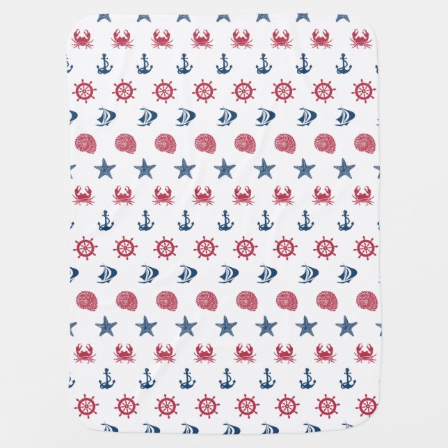 Red White And Blue Sea Symbol Pattern Baby Blanket (Front)