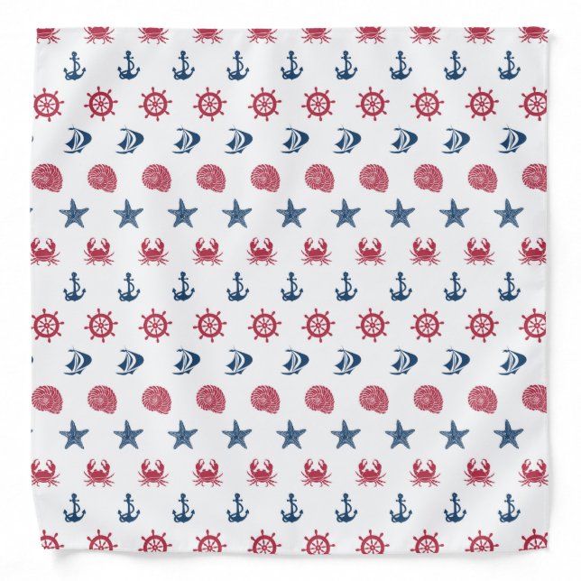 Red White And Blue Sea Symbol Pattern Bandana (Front)