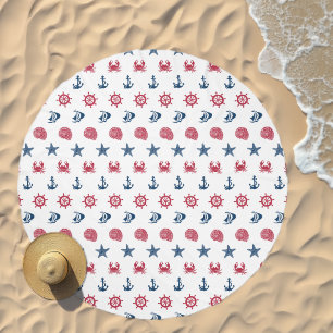 Red White And Blue Sea Symbol Pattern Beach Towel