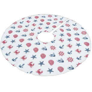 Red White And Blue Sea Symbol Pattern Brushed Polyester Tree Skirt