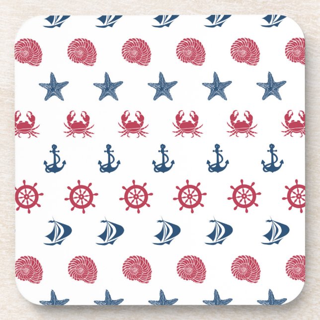 Red White And Blue Sea Symbol Pattern Drink Coaster (Front)