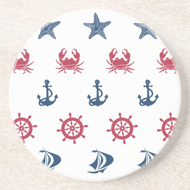 Red White And Blue Sea Symbol Pattern Drink Coaster (Front)