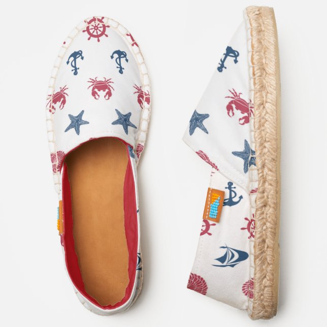 Red White And Blue Sea Symbol Pattern Espadrilles (Side)